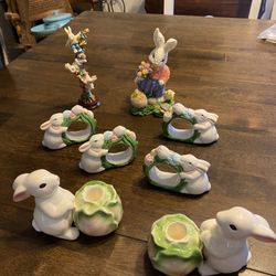Rabbit 🐇 Candles 🕯 Holders With Napkin Rings And Figures 