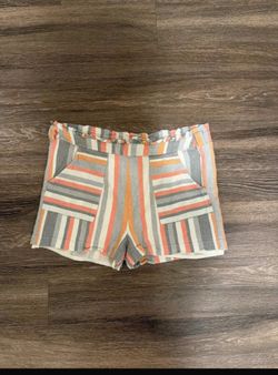 Mi Ami  Striped Linen-Blend Shorts in Coral, Blue & Cream - Medium