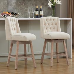 26" Swivel Bar Stools Set of 2, Counter Height Barstools with Back, Linen Fabric Upholstered Bar Stools