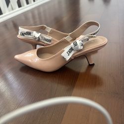 Dior Nude Pink Patent Slingback Heels 