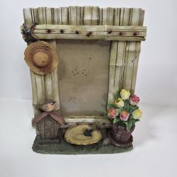 Rustic Photo Frame with Floral Accents. Bamboo Styke Window Resin Photo Portrait