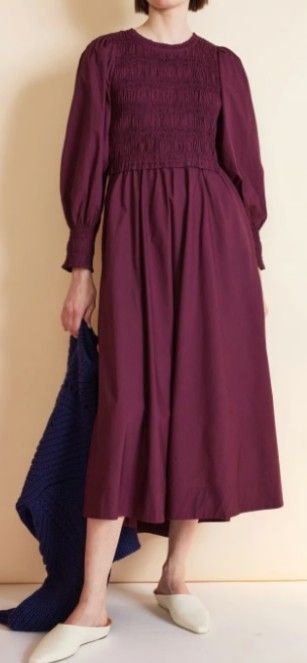 APIECE APART Purple Altro Cotton Stretch Poplin Long Sleeve Maxi Dress Medium
