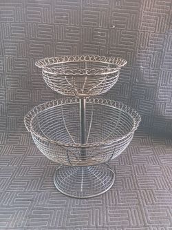 2 Tier Wire Fruit Basket Bowl Stand