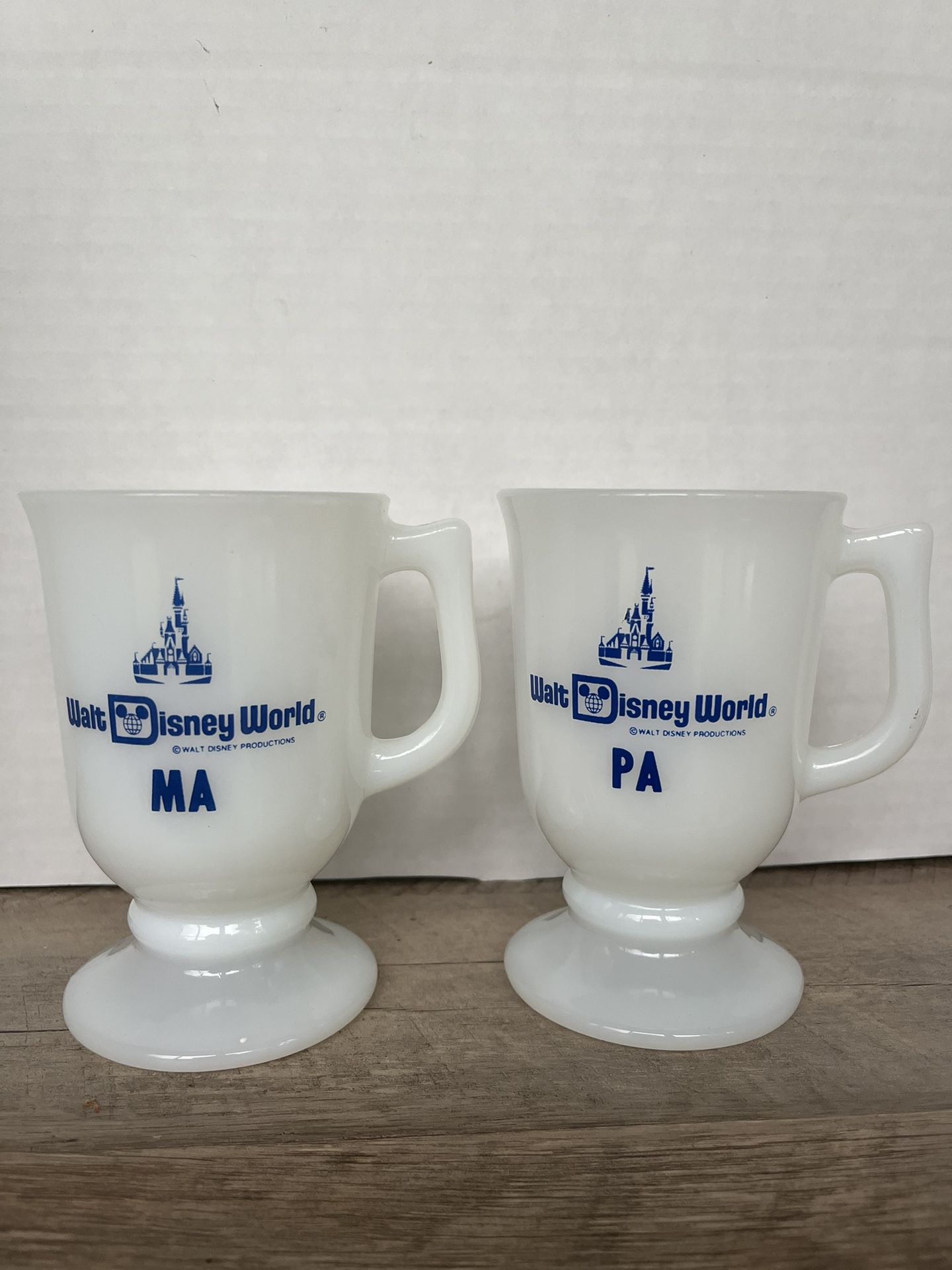 Vintage Walt Disney World Milk Glass Souvenir Pedestal Mugs