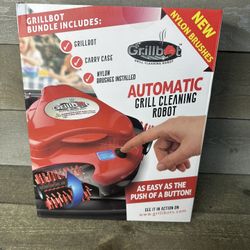 Grillbot Automatic Grill Cleaning Robot With Carry Case Red Nylon Brushes New