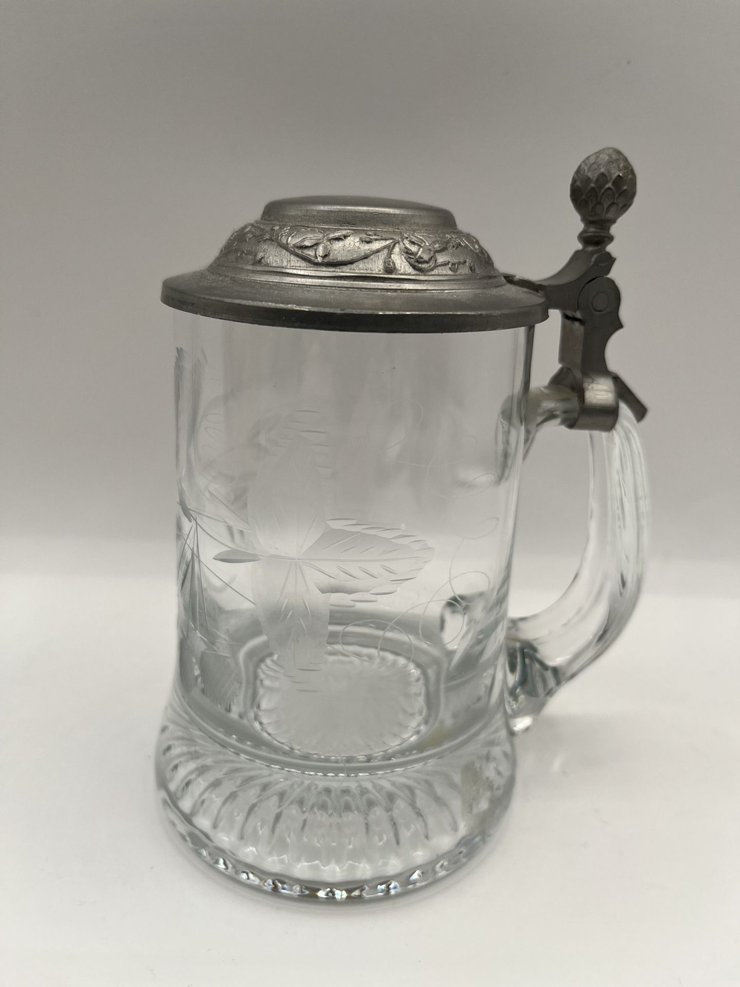 Vintage RASTAL Etched Glass Beer Mug with Tin Lid