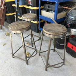 Arteriors Lisa Kuby Yam Collection Set of 3 Industrial Metal/Wood Barstools