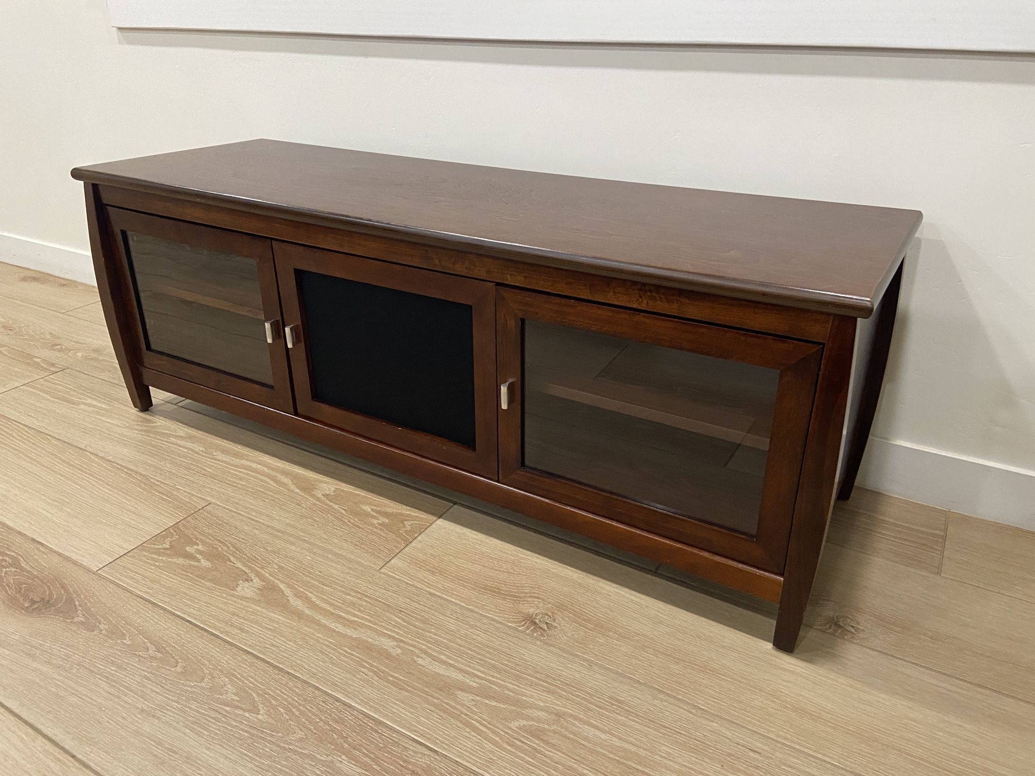 Modern Dark Wood TV Stand / Entertainment Center with Glass Doors – 60” Wide