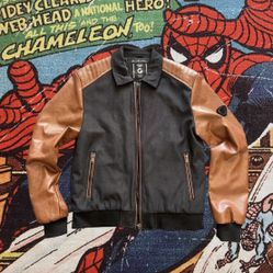 Brown & Black Varsity Denim Jacket