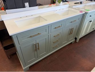 Doveton 60 in. Double Sink Freestanding Sage Green Bath Vanity with White Engineered Stone Top