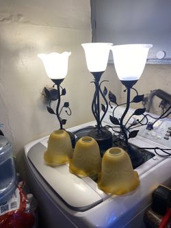 RORIANO Set of 3 Touch Vintage Table Lamps with 2 USB Ports, 3-Way Dimmable Nightstand Flower Lamps, Amber Glass Shade Rustic Leaf Lamp for Living Roo