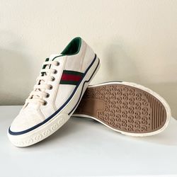 Mens Shoes size 9.5 GUCCI Tennis 177 Sneakers White Mini GG Canvas Web Stripe