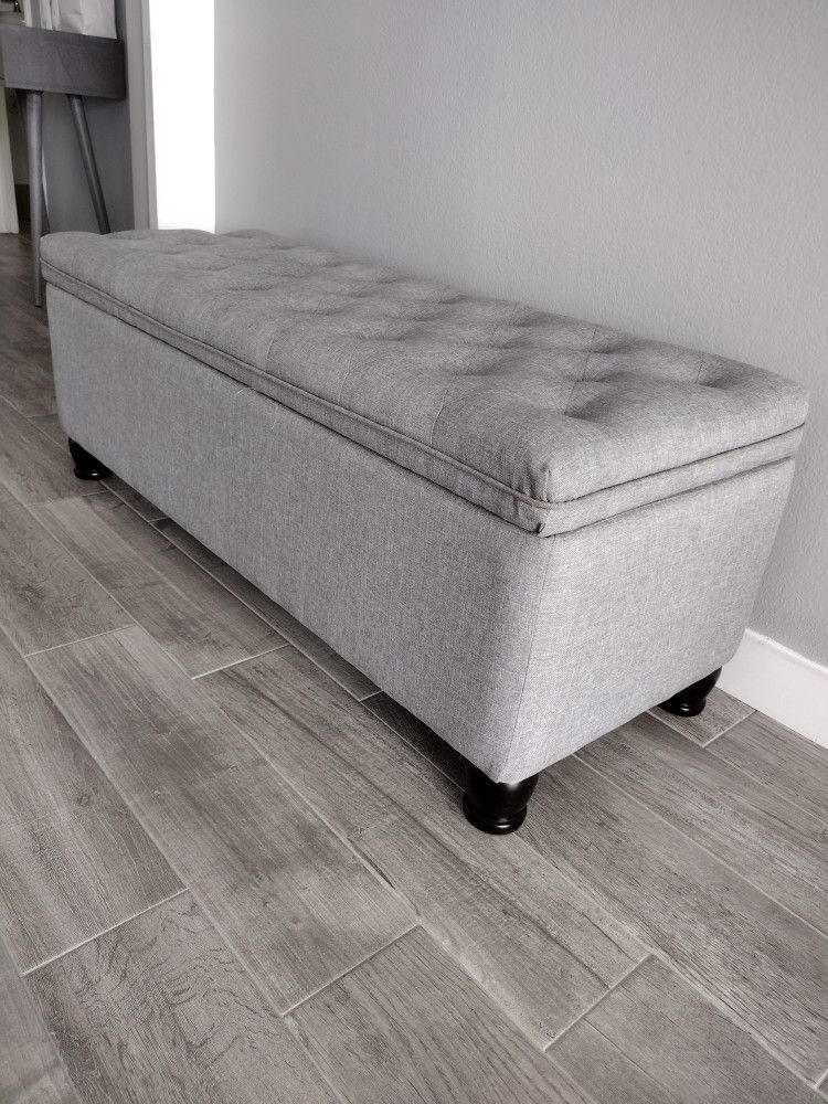 Gray Storage Ottoman Bench