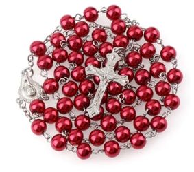 N180 – Beautiful Red Rosary, Jesus, Virgin Mary!