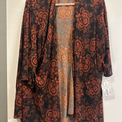 Lularoe Red And Black Floral Cardigan 