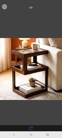 Solid Wood Side Table, 3 Tier Small End Table, Brown Accent Table
100% Pine, Fluted Acrylic Top, Geometric Retro Style, MCM End Table, Open Storage, F
