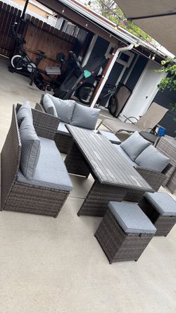 Outdoor Wicker Sectional Sofa Set with Dining Table