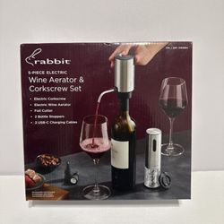 Rabbit Electric Wine Opener 5-piece Tool Set with Electric Corkscrew and Aerator