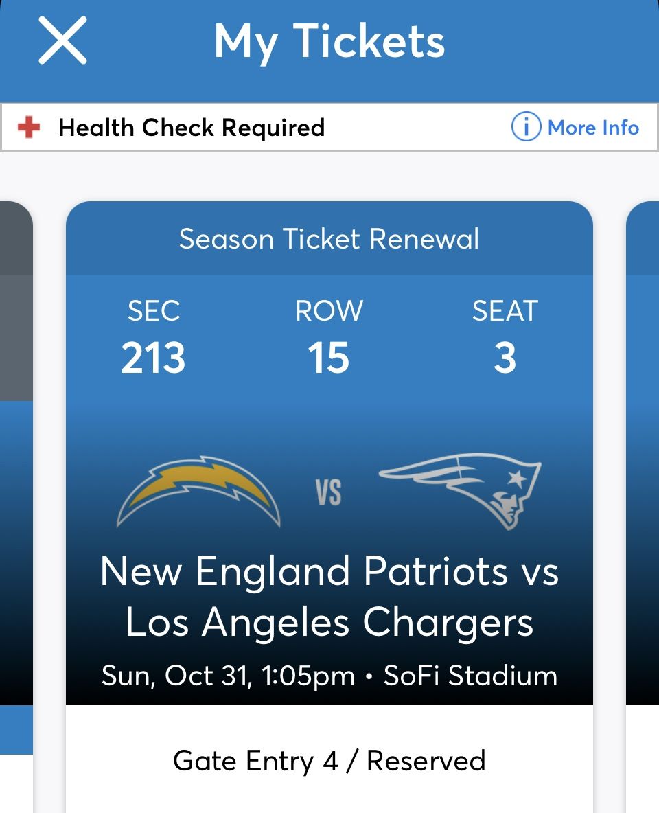 2 Tickets Chargers & Patriots 10/31 1pm, 