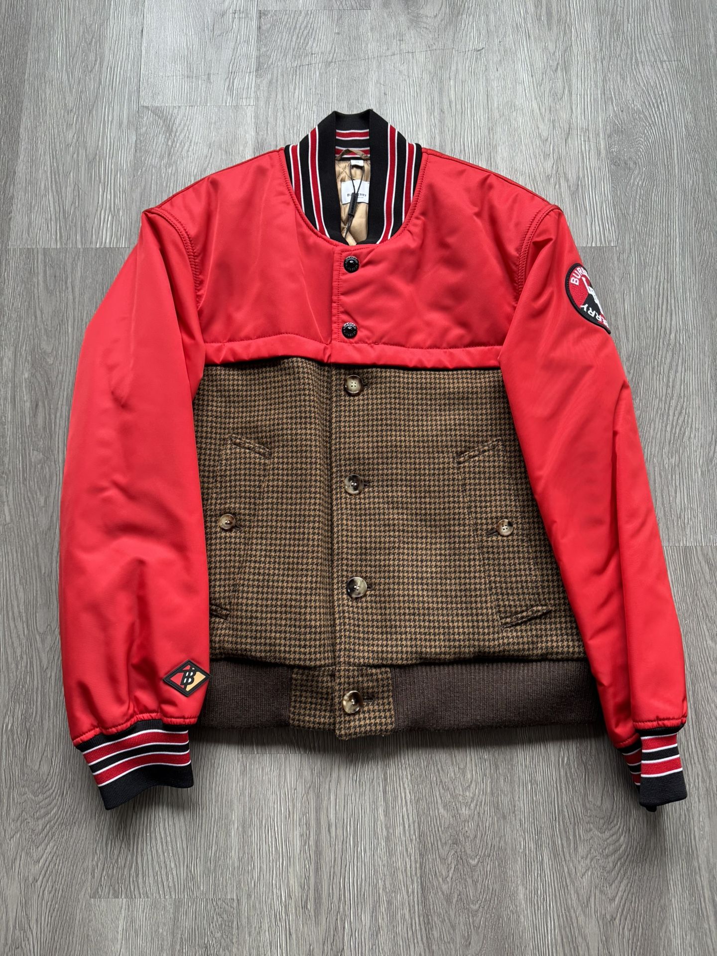 Burberry ‘Track Top Panel Brown’ Portland Wool Bomber Jacket