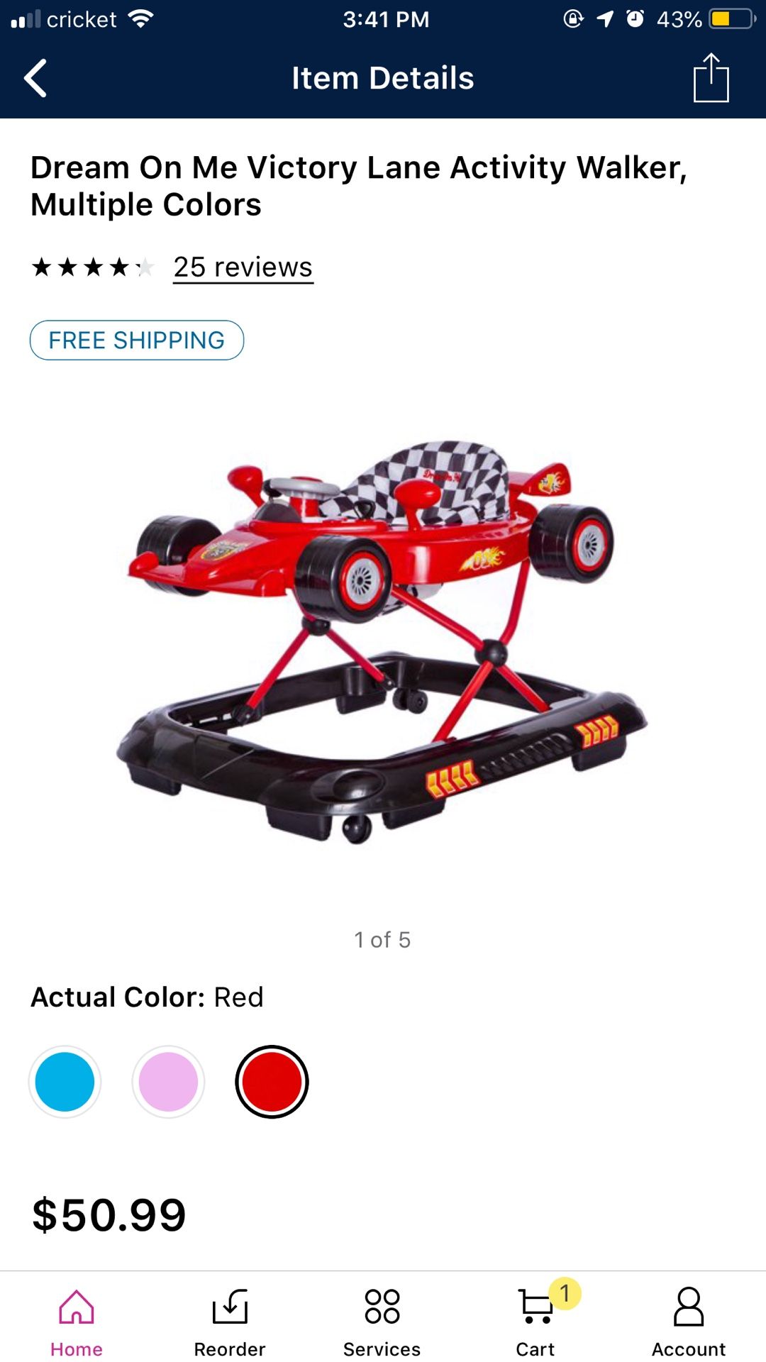 Dream on me red activity walker