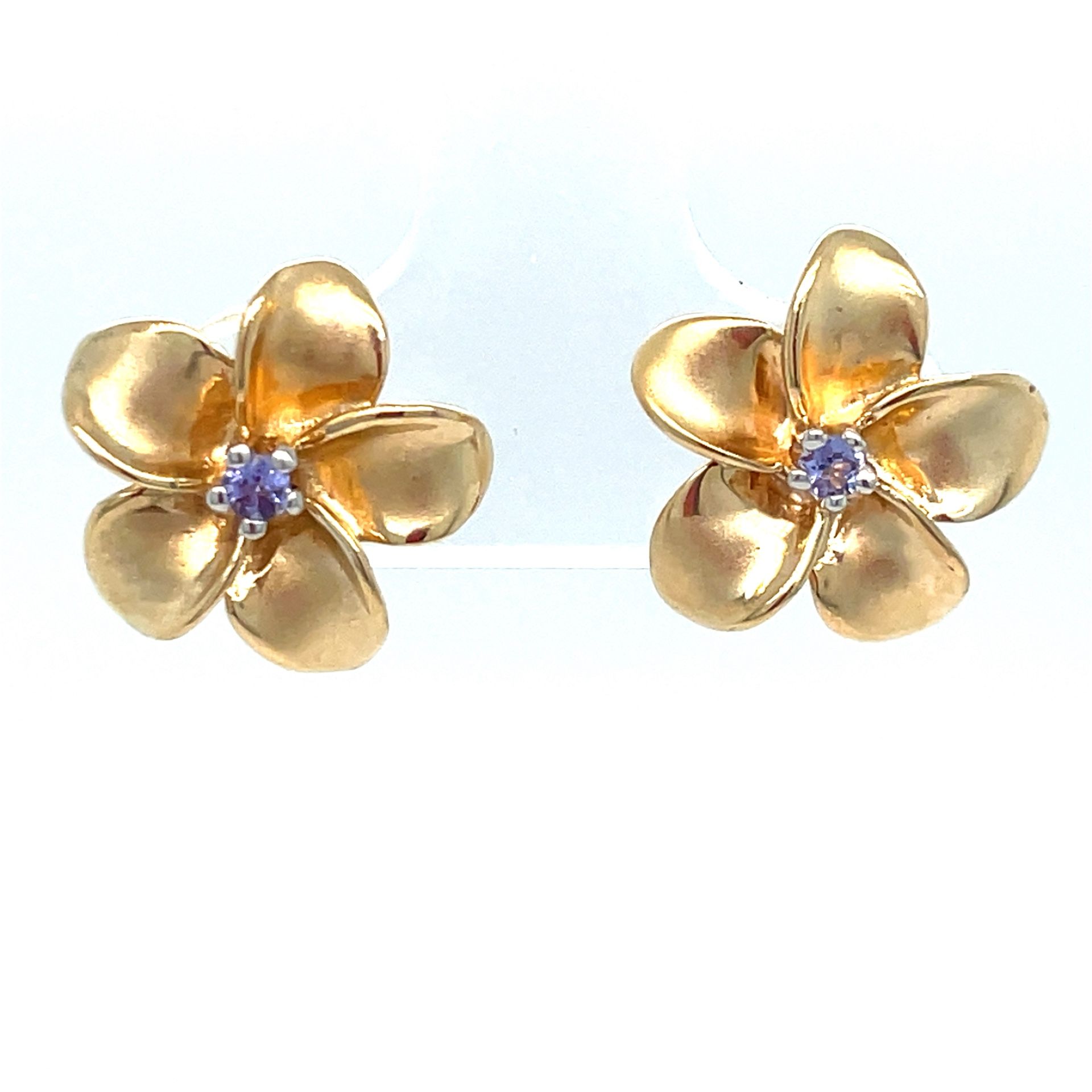 14Kt Yellow Gold Island Flower Tanzanite Earrings 2.40g I-2040