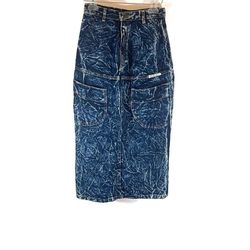 Le Touche’ Vintage Blue Acid Wash Long Pencil Skirt