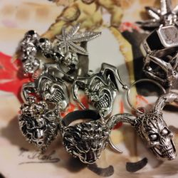 Gothic Skull and Joker Rings and Pendants Lot$25 all firm price cash local pickup fcfs