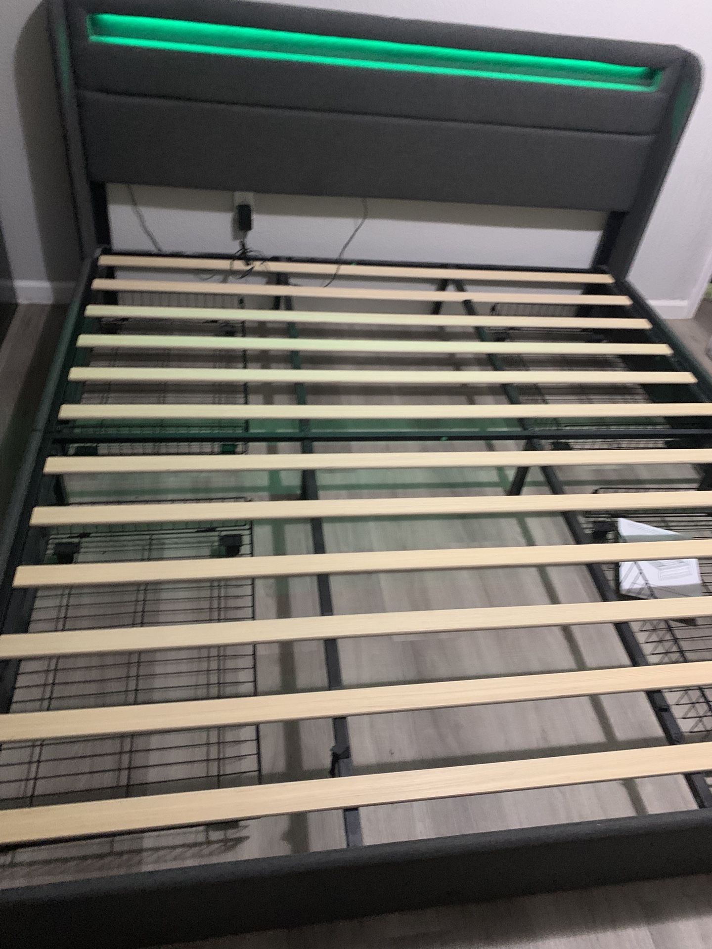 King Size Bed Frame With LED Light And storage Drawers