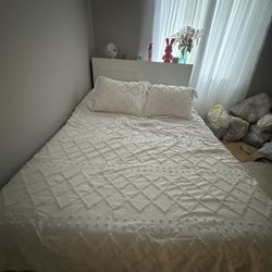 White Bed frame With Headboard Storage