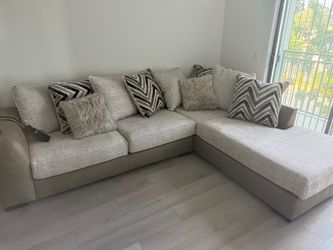Beige Fabric Sectional Sofa with Chaise