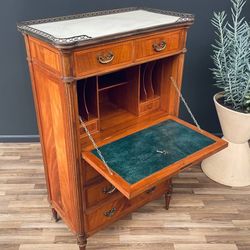 French Louis XVI-Style Secretary Desk with Marble Top, c.1930’s