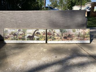 Pair of vintage Dinosaur & reptile wall poster frames