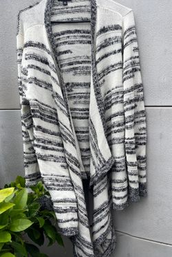 a.n.a a new approach black white striped open-front draped cardigan sweater Wome