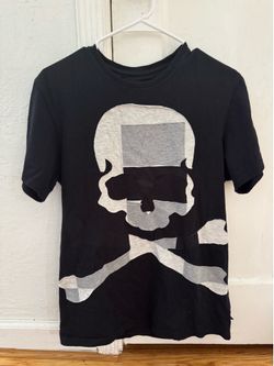 NWOT! PHILIPP PLEIN HOMME Men's black cotton T-Shirt skull graphic tee metal logo made in Italy size M