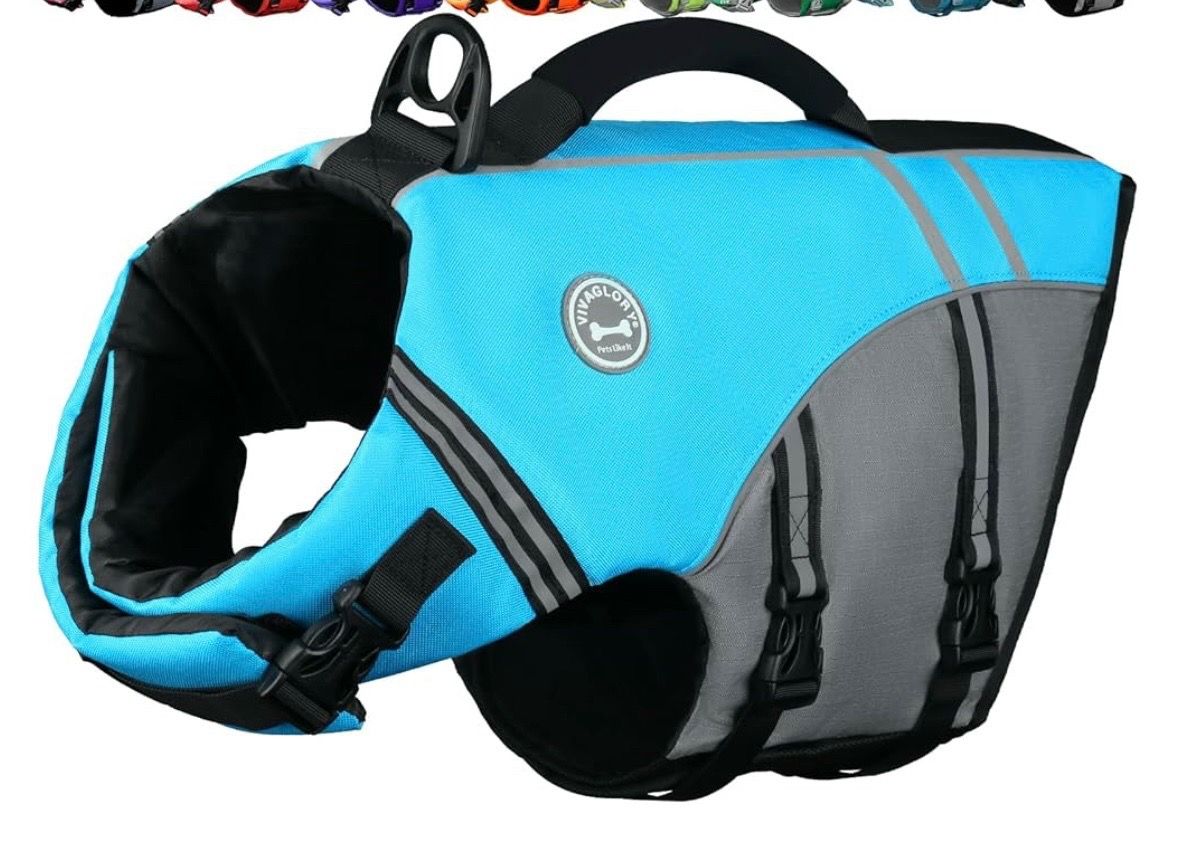 VIVAGLORY Sports Style Dog Life Vest, Dog Life Jacket for Swimming & Boating, Ripstop & Buoyancy for Puppy Doggy, Lifejacket with Handle, XL, Blue