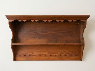 Wooden Wall Shelf with Hooks