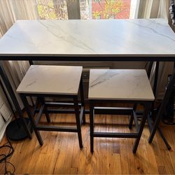 3-Piece Bar Table Set w/ 2 Stools – Faux Marble Top | Retails $150 | Already Assembled