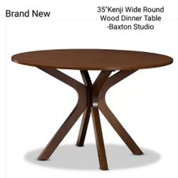 Brand New  35" Kenji Wide Round Wood Dinner Table 
