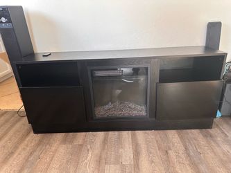 Black TV Stand with Electric Fireplace Insert