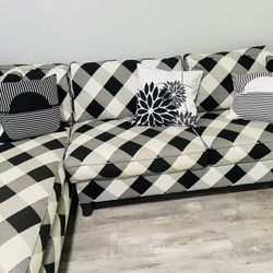 L Shape, Queen, Black-And-White Sofa Bed
