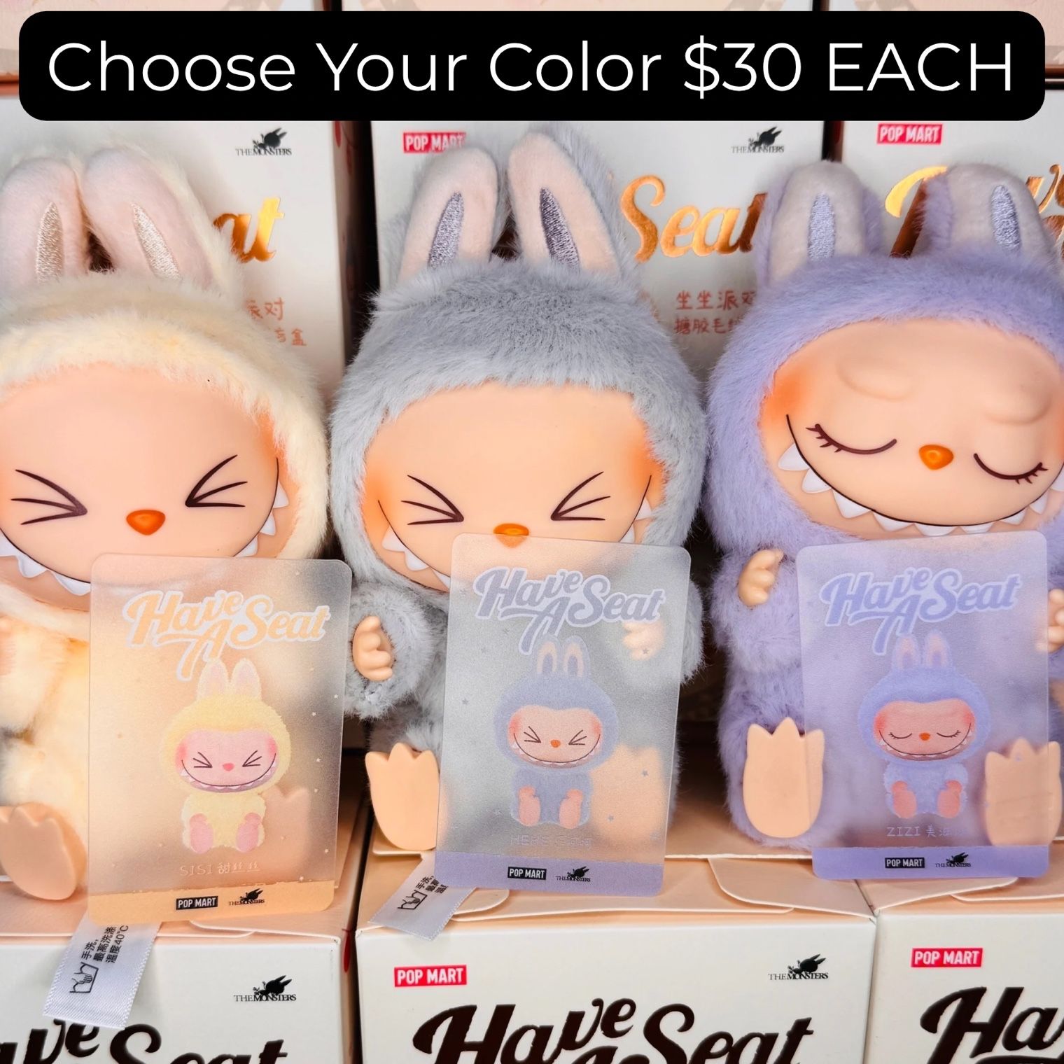 $30 EACH LABUBU POP MART HAVE A SEAT SERIES V2 HEHE ZIZI SISI for