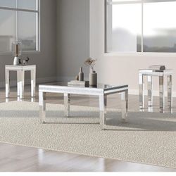 Modern Glass Mirrored Coffee Table Set of 3