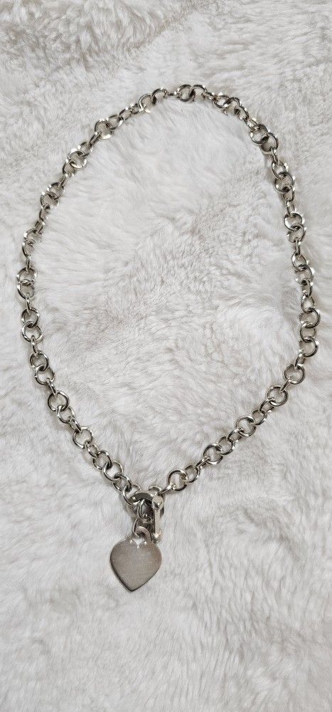 17" Sterling Silver Toggle Necklace W/Heart