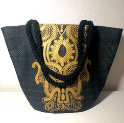 Laura Geller Black Straw Tote Bag