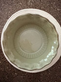 Sage Green Glazed Scalloped Ceramic Serving Bowl