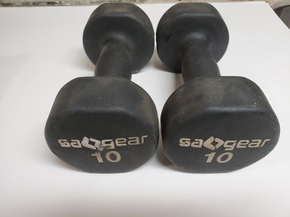 2 10 LB Pound Dumbbells Pair Rubber Coated Hex Weights 20LB Total FAST SHIP!