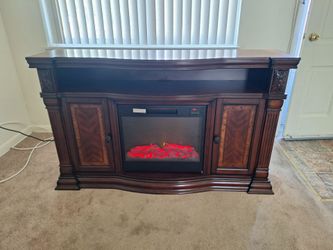 Wood Entertainment Stand With Fake Fireplace