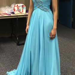 Sherri Hill Light Blue Strapless Dress
