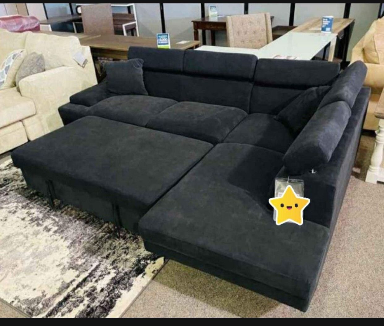 💥 Brand New👉 Foreman Black Sectional Black Sectional With Pull Out Sleeper☄️ $39 Down Payment💰